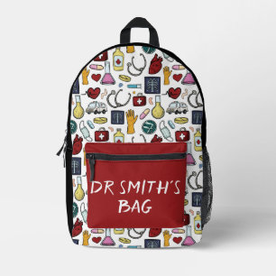 Cartoon medical doctor nurse science custom name printed backpack
