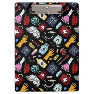 Cartoon medical doctor nurse science pattern clipboard