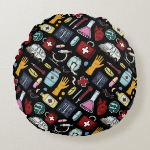 Cartoon medical doctor nurse science pattern round cushion