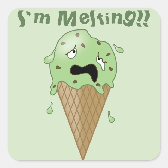 Cartoon Melting Ice Cream Cone (I'm Melting) Square Sticker (Front)