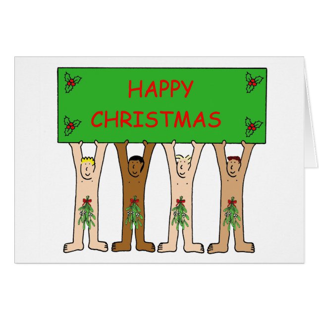 Cartoon Men Wearing Christmas Mistletoe (Front Horizontal)
