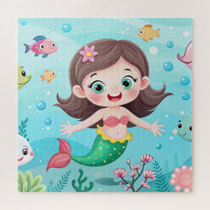 cartoon mermaid girl in the sea with fish jigsaw puzzle