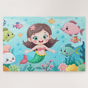 cartoon mermaid girl in the sea with fish jigsaw puzzle