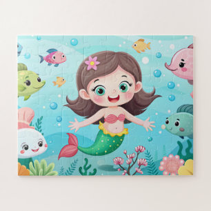 cartoon mermaid girl in the sea with fish jigsaw puzzle