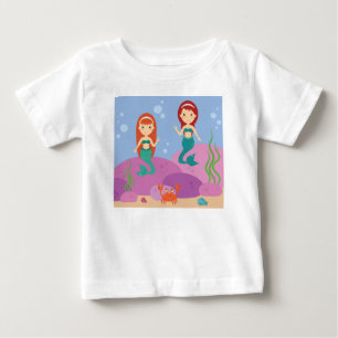 Cartoon mermaid sisters swim in the ocean baby T-Shirt