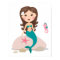 Cartoon mermaid with starfish and seahorse poster