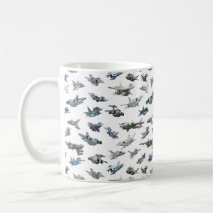 Cartoon military aeroplanes seamless pattern coffee mug