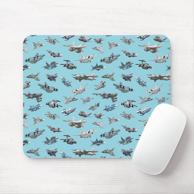Cartoon military aeroplanes seamless pattern mouse pad (With Mouse)