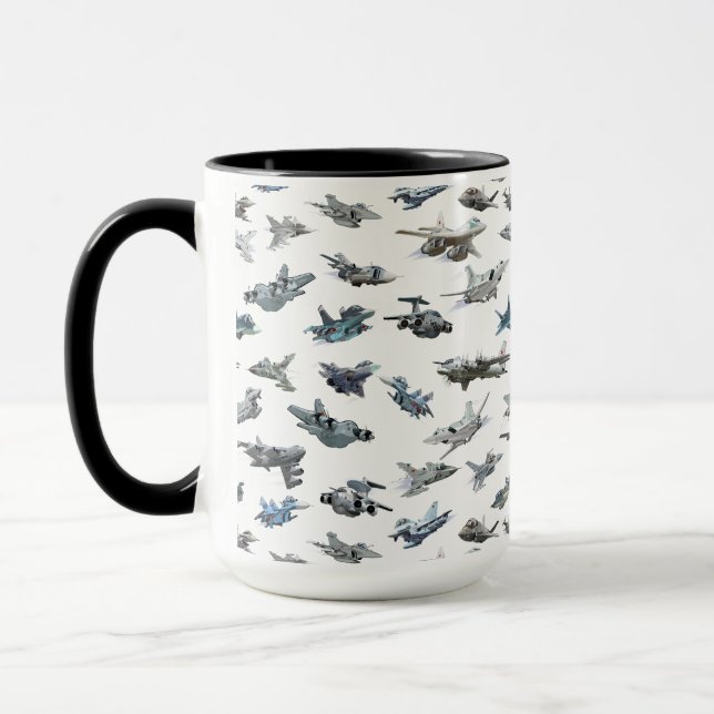 Cartoon military aeroplanes seamless pattern mug (Left)