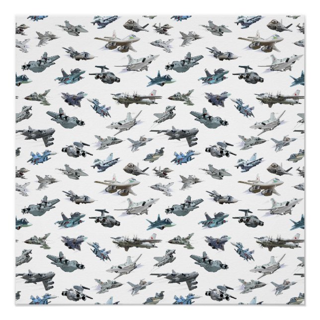 Cartoon military aeroplanes seamless pattern poster (Front)