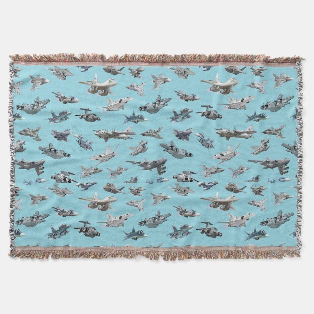 Cartoon military aeroplanes seamless pattern throw blanket (Front)