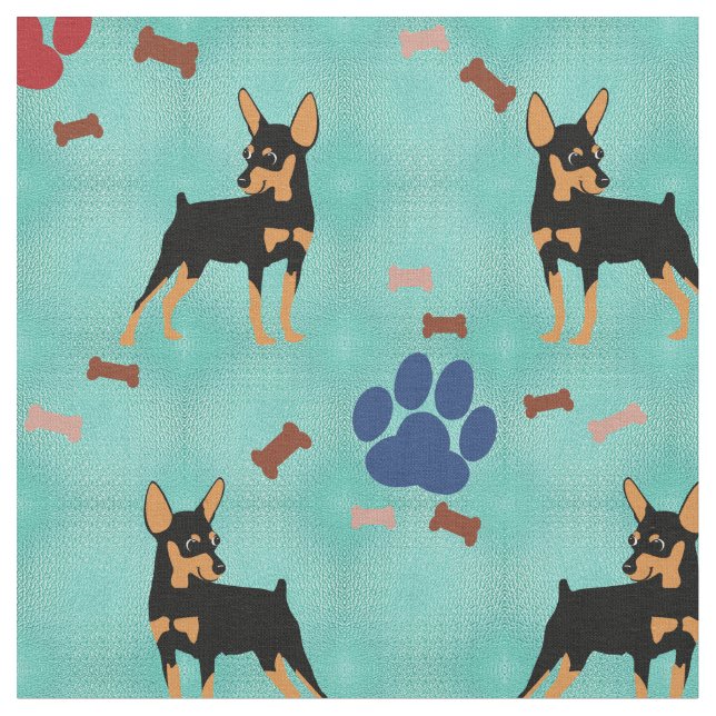 Cartoon Miniature Pinscher Fabric (Close Up)