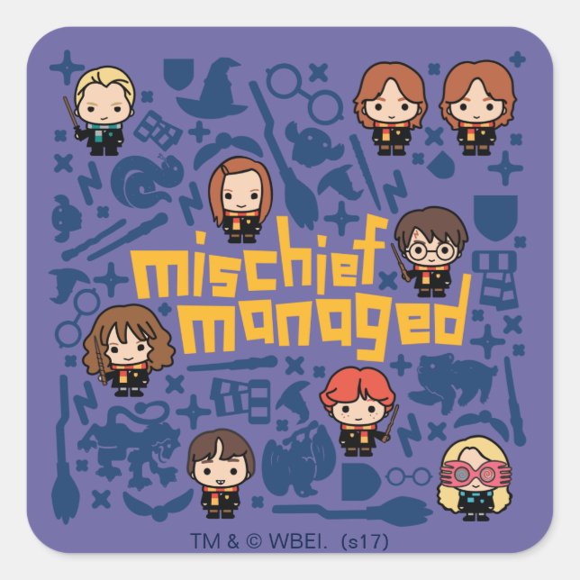 Cartoon "MISCHIEF MANAGED™" Graphic Square Sticker (Front)