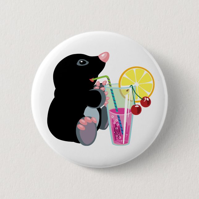 cartoon mole drinking cocktail 6 cm round badge (Front)