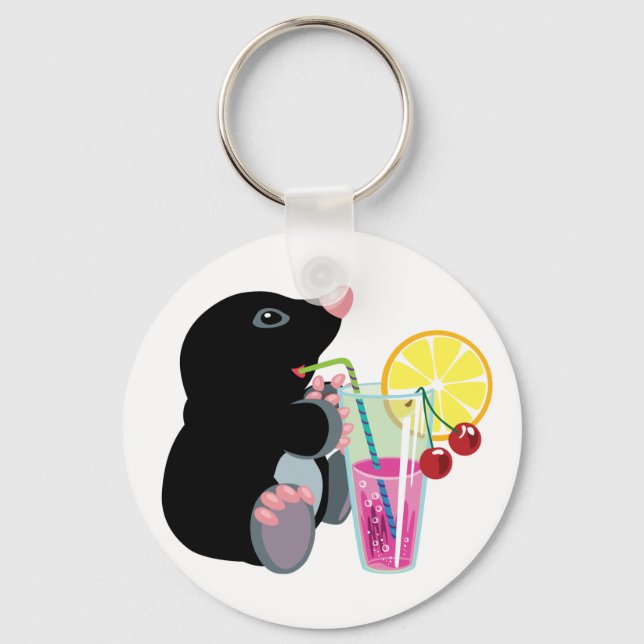 cartoon mole drinking cocktail key ring (Front)