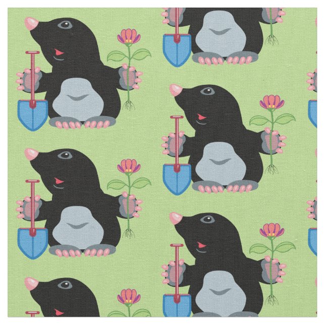 cartoon mole gardener fabric (Close Up)