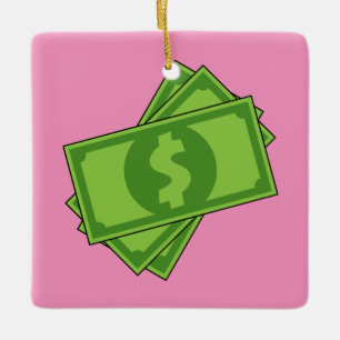 Cartoon Money Dollar Bills Ceramic Ornament