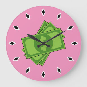 Cartoon Money Dollar Bills Large Clock