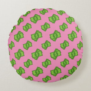 Cartoon Money Dollar Bills Round Cushion