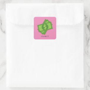 Cartoon Money Dollar Bills Square   Personalise Sticker