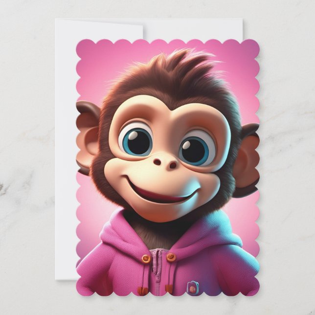 Cartoon Monkey Flat Note Cards (Front)