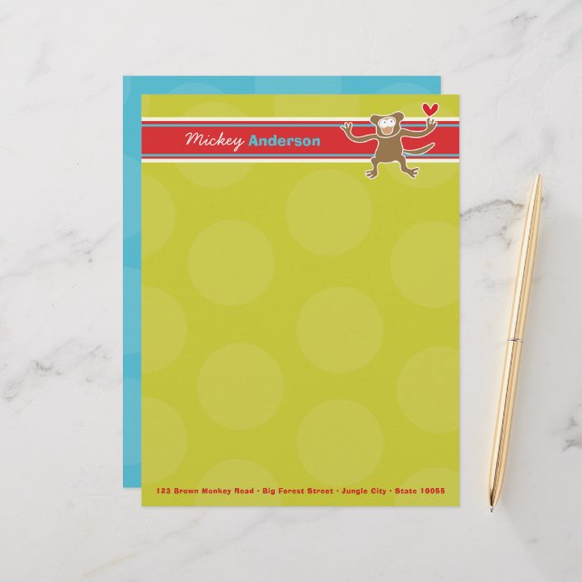 Cartoon Monkey Fun Personal Custom Letterhead (Front/Back In Situ)