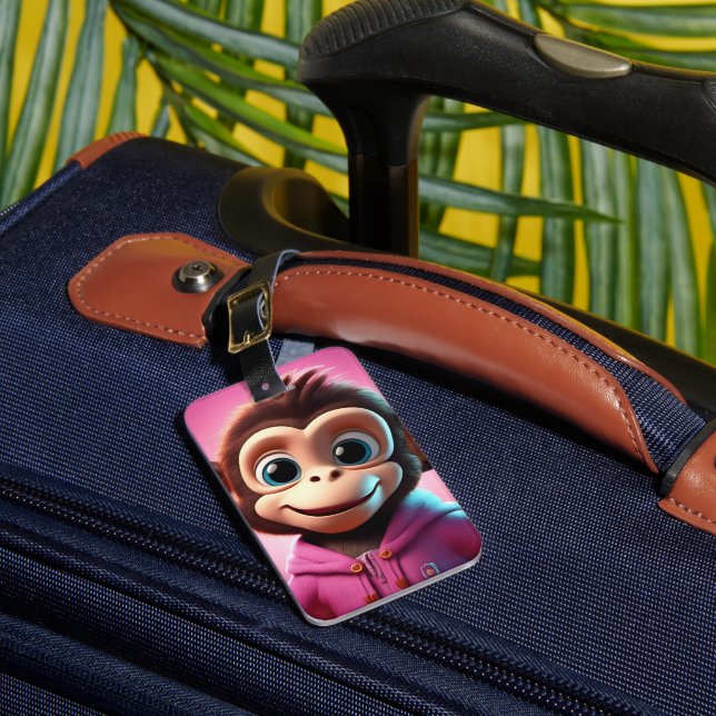 Cartoon Monkey Personalised Luggage Tag (Front Insitu 1)