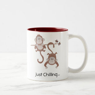 Cartoon monkeys hanging around Two-Tone coffee mug