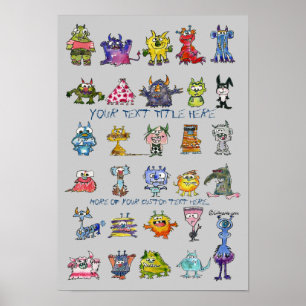 Cartoon MonSTARS Blue Grey Personalised Poster