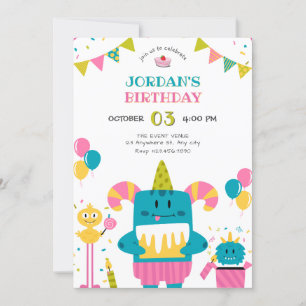 Cartoon monster birthday invitation