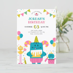 Cartoon monster birthday  invitation