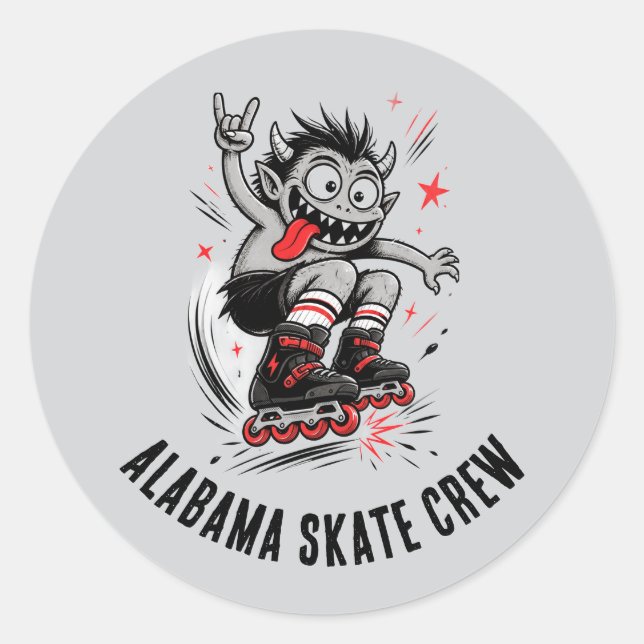Cartoon Monster Roller Skating Classic Round Sticker (Front)