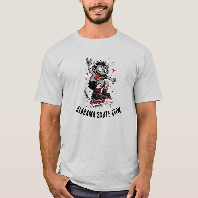 Cartoon Monster Roller Skating T-Shirt (Front)
