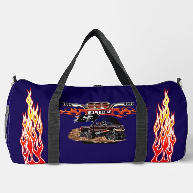 Cartoon monster truck big wheels duffle bag (Front)