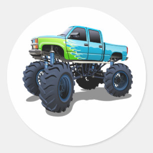 Cartoon monster truck classic round sticker