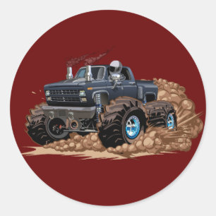 Cartoon monster truck classic round sticker