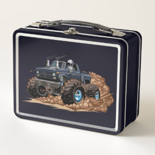 Cartoon monster truck metal lunch box