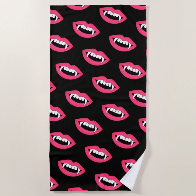 Cartoon Monster Vampire Lips sharp Teeth Fangs Beach Towel (Front)