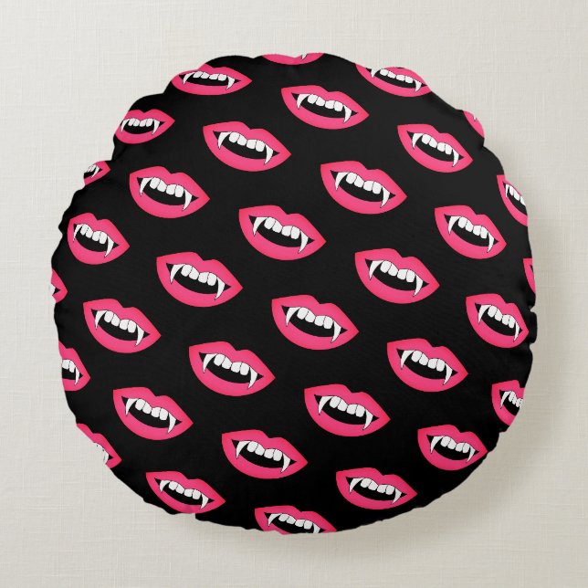 Cartoon Monster Vampire Lips sharp Teeth Fangs Round Cushion (Front)