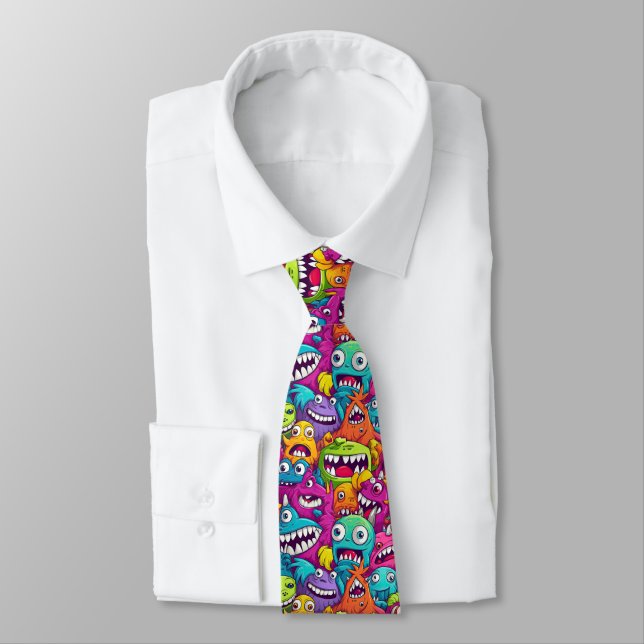 Cartoon Monsters Necktie (Tied)