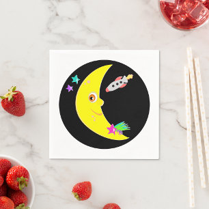 Cartoon Moon Rocket Paper Napkins