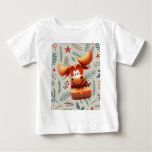 Cartoon Moose with Gift on Christmas Pattern Baby T-Shirt