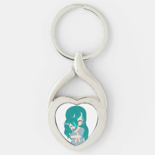 Cartoon Mother & Daughter Heart Keychain
