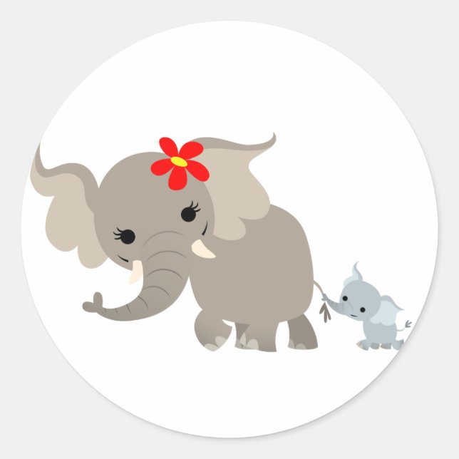 Cartoon Mother Elephant and Calf Sticker (Front)