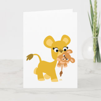 Cartoon Mother Lion and Cub greeting card