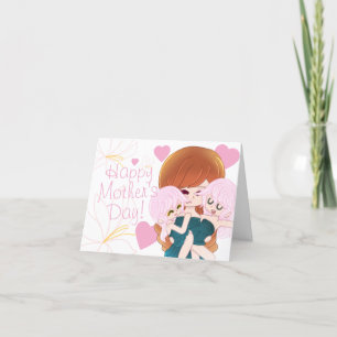 Cartoon Mother With Her Twins Card