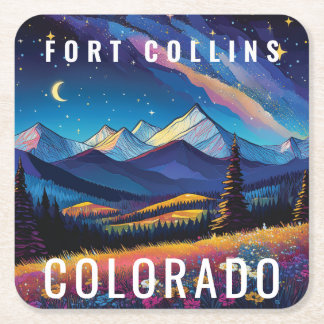 Cartoon Mountain Landscape Wilderness Colorado Square Paper Coaster