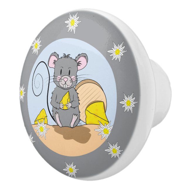 Cartoon mouse ceramic knob with edelweiss frame (Right)