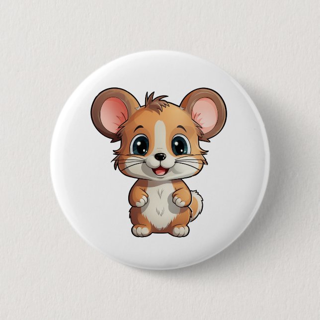 Cartoon mouse illustration 6 cm round badge (Front)