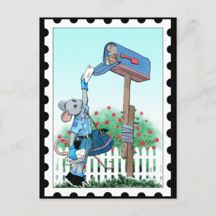 Cartoon Mouse Mail Carrier Postman Postcard